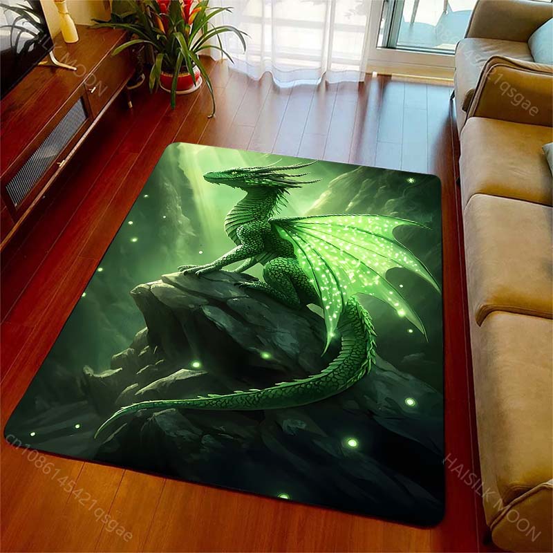 1PC Green glowing dragon on rock Print Carpet Rug for Living Room Bedroom Sofa Doormat Home Decor Non-slip Floor Mat