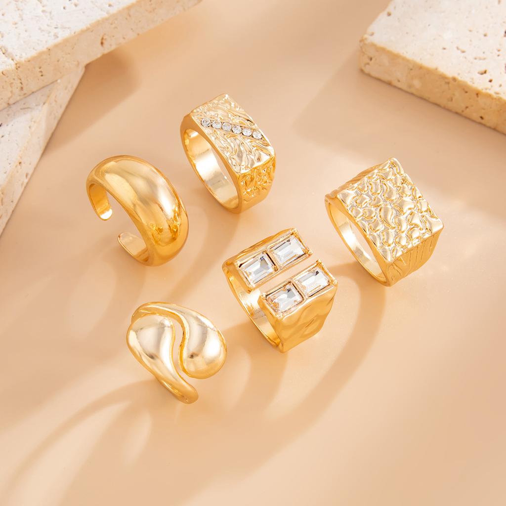 Creative Open Ring Set for Women Wedding Jewelry Trendy Elegant Gold Color Punk Vintage Geometric Adjustable Finger Rings
