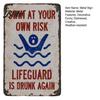 Swim at Your Own Risk Sign Metal Sign, Reflective Swimming Warning Waterproof Aluminum Pool Weatherproof Lifeguard Is Drunk Again for Safety