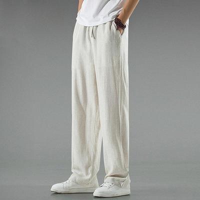 Vonsrman Men's Light Luxury Linen Casual Pants - Chinese Style, Autumn, Loose Fit, Large Size, Straight Cut