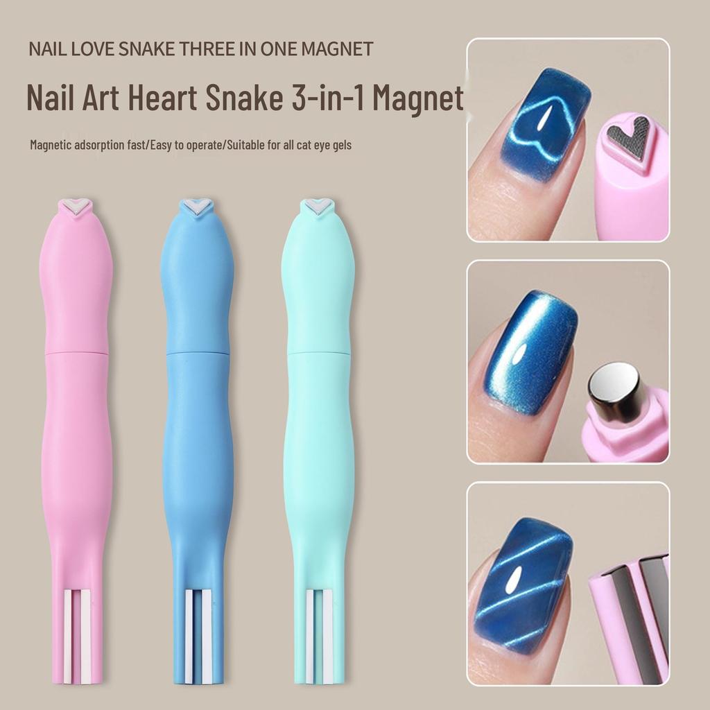 Heart Cat Eye Magnetic Snake Print Nail Art Tool - 3-in-1 Detachable Magnet