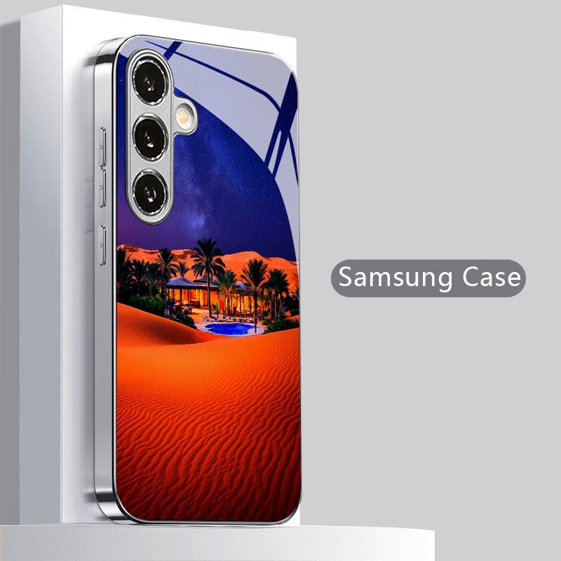 Desert Night Sky Pattern 2D Phone Case for Samsung S26 S25 S24 S23 S22 S21 S20 A56 A36 A16 Electroplated Glass Protective Cover