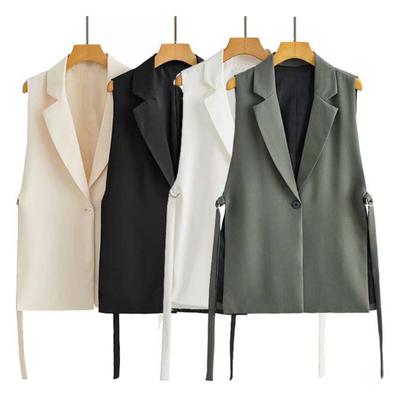 Women Vest Sleeveless Single Button Turn-down Collar Cardigan V Solid Color Thin Daily Neck Casual Wear OL