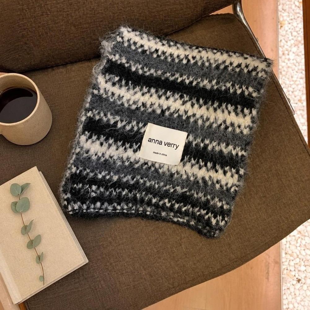 Warm Striped Knit Scarf 164cm X 30cm Winter Neck Warmer Fleece Lined Scarf  Outdoor Wear