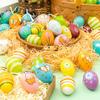 24 Pcs Easter Hanging Eggs, Multicolored Plastic Easter Egg Hanging Ornaments, Decorative Hand Painted Ball DIY Crafts Tree Ornaments for Decoration,