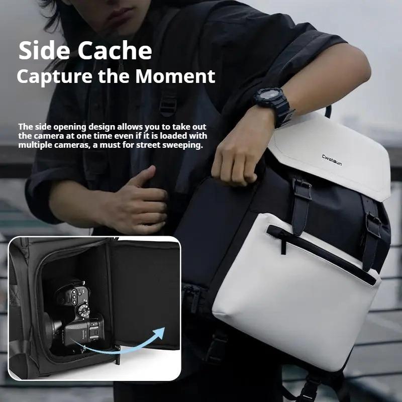 Waterproof SLR Camera Bag With Upper Lower Compartments And Color-Blocking Design Dual-Shoulder Camera Backpack