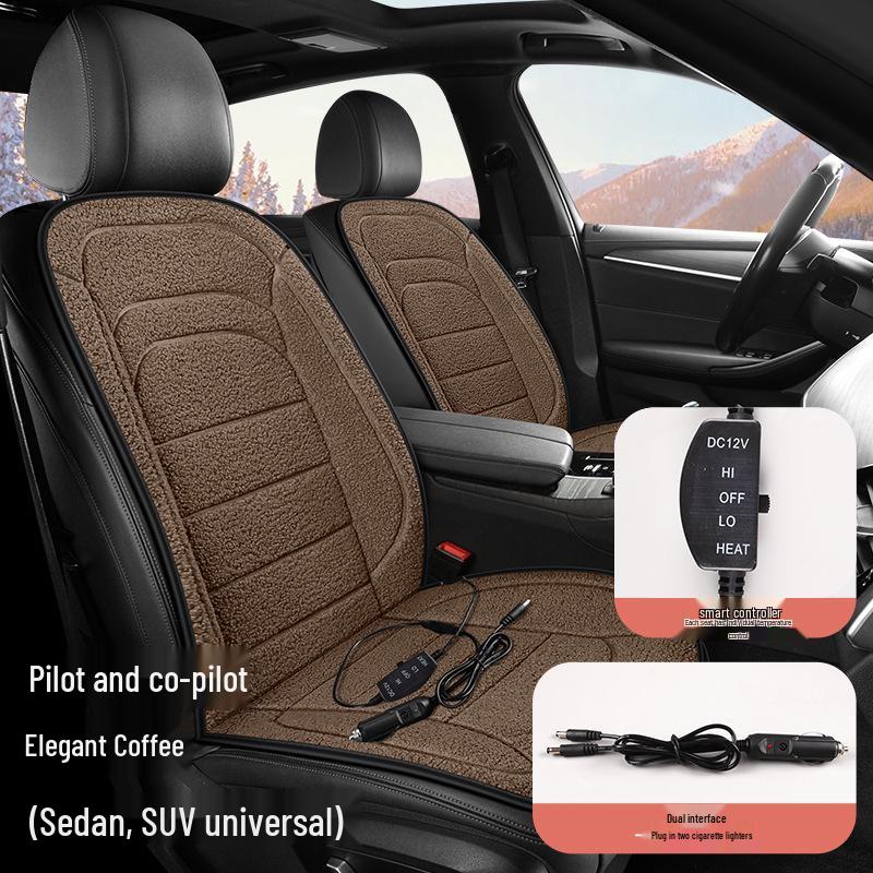 Universal Non-Slip Heated Plush Seat Cushion, 12V/24V, Quick Warmth for Winter