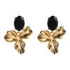 Vintage Emerald Temperament Exaggerated Flower Earrings With Silver Needles And Diamond Inlaid Resin High-end Earrings