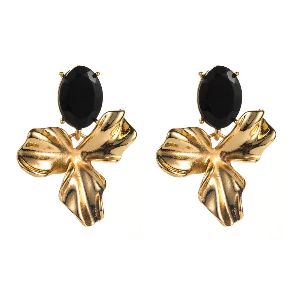 Vintage Emerald Temperament Exaggerated Flower Earrings With Silver Needles And Diamond Inlaid Resin High-end Earrings