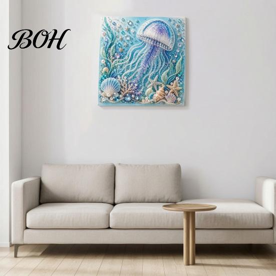 3D Bead Embroidery Project Ocean Faux Pearl Painting Kit, Marine Life Art DIY Easy Crafting Sea Turtle Fish Picture Craft Set for Adults, Coastal Home