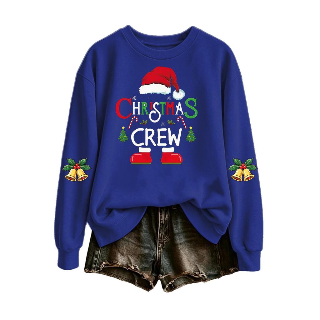 Women's Casual Christmas Letter Print Crewneck Sweatshirt for Holiday and Everyday Wear