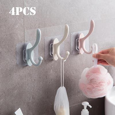 2/4pcs Nail-Free Self-Adhesive Wall Hooks Double Hook Hangers for Coats Wall-Mounted Bathroom Accessories and Clothes Storage