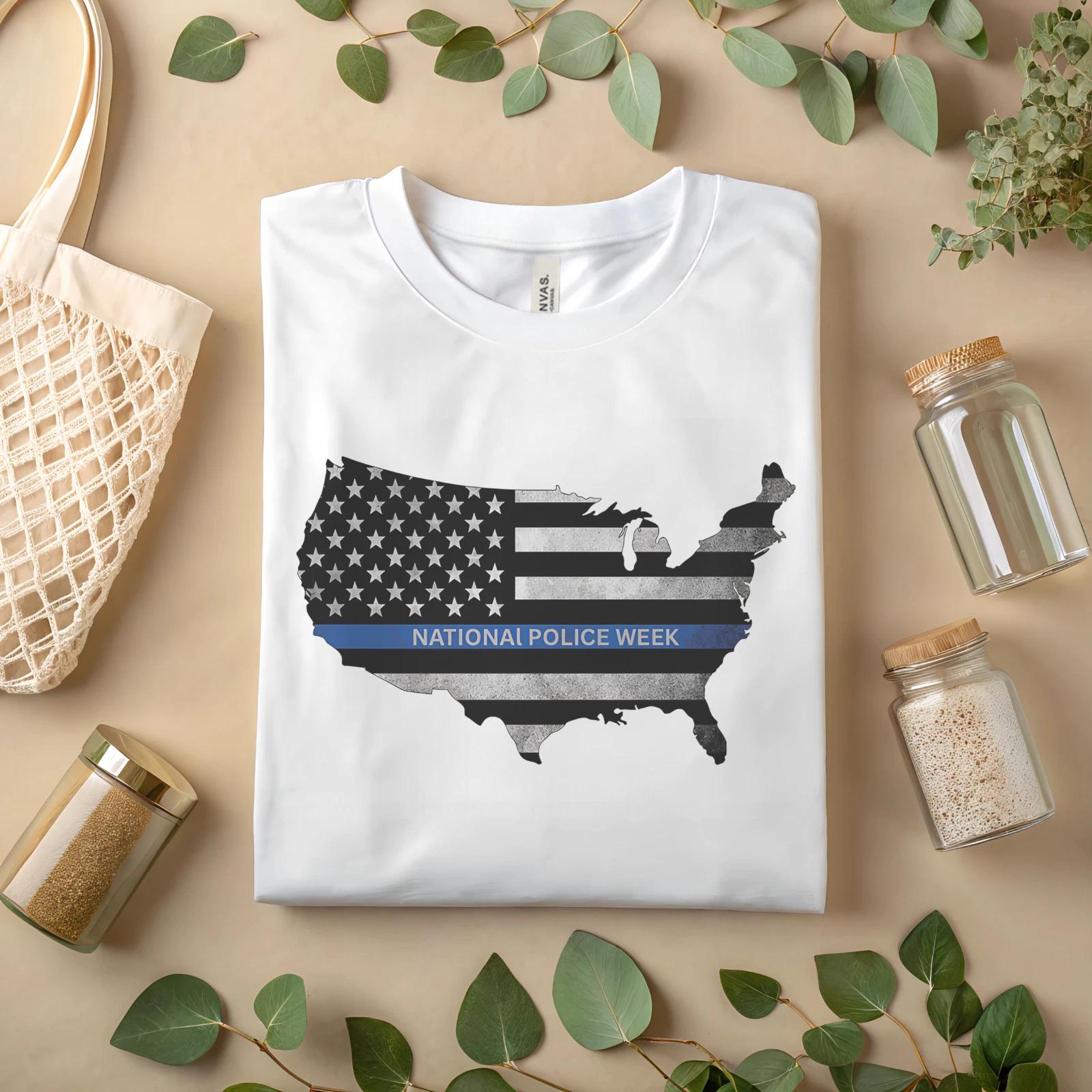 ational Police Week T-Shirt – Thin Blue Line USA Flag Graphic Tee A497 S