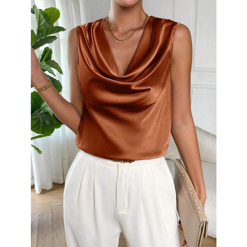 Women's Satin Shirt Women's Spring and Summer Sleeveless Shirt Top