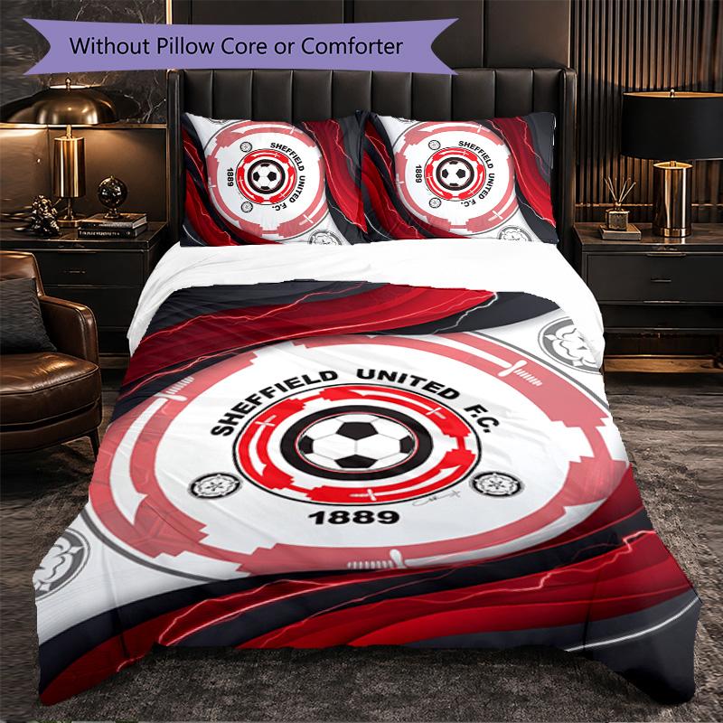 Sheffield United Football 3 Piece Bedding Set Soft Duvet Cover Set with Pillowcases Printed Bedroom Decor Set for Home