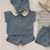Korean-Style Summer Fashion Cotton Short-Sleeve Lapel Shorts Two-Piece Suit for Boys and Girls