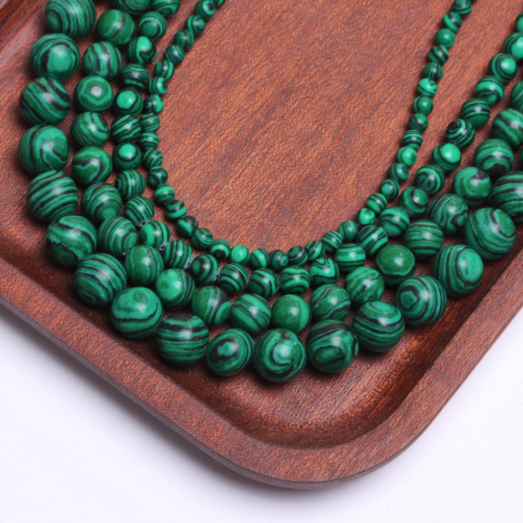 Hanmade Accessories Green Malachite Stone 40-20pcs Peacock Gemstone Round Necklaces Charm Beads 4/6/8/10mm Natural Stone For Jewelry Making DIY