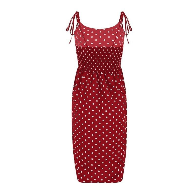 European and American Backless with Rubber Band Strap Black and White Polka Dot Split Dress