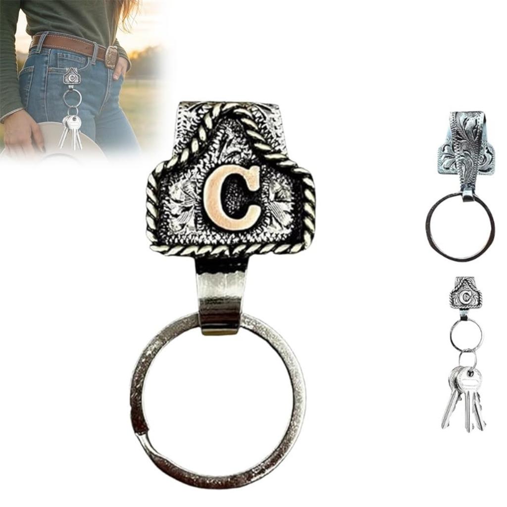 Western Cowboy Letter Keychain, Vintage Handmade Letter  Initial Keychain Clip, Personality Metal Key Chain For Belt