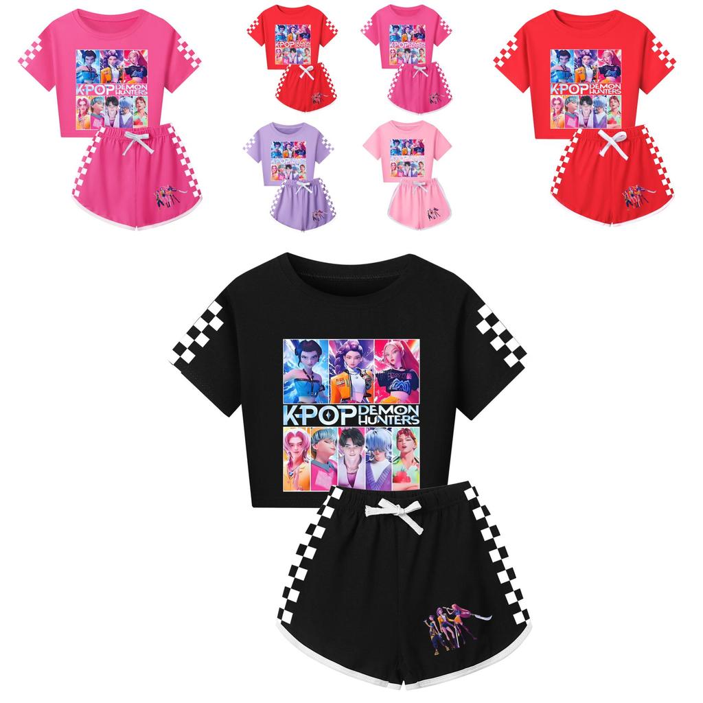 Padrão Caçadores de Demônios Kpop Conjunto de Pijama de Manga Curta e Shorts para Crianças e Adultos