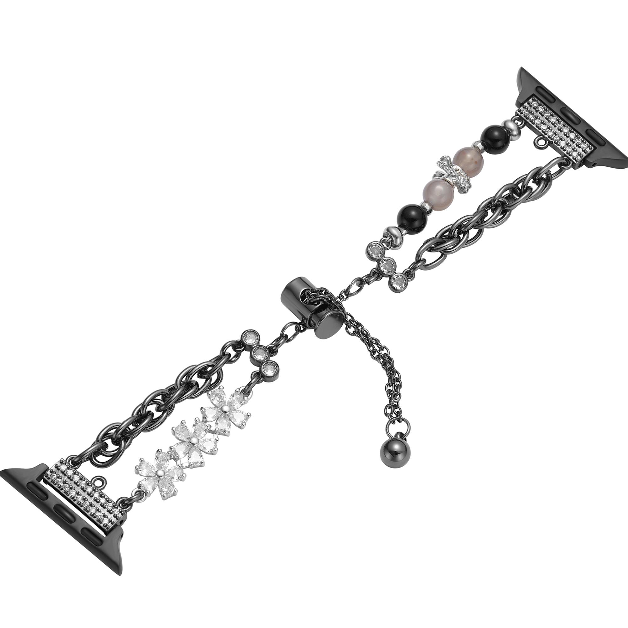 

Для Apple Watch Series 10 42 мм/9 8 7 41 мм/SE (2023) SE (2022) SE 6 5 4 40мм/3 2 1 38мм Жемчужный цветок Браслет из нержавеющей стали Ремешок для часов Black