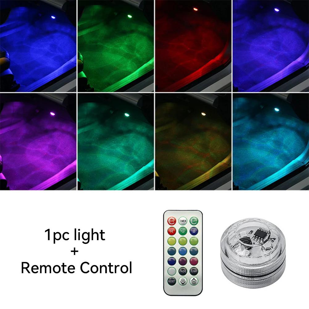 Kablosuz Yapışkanlı LED Araç İç Ortam Işığı Uzaktan Kumanda Dekorasyon Otomatik Çatı Ayak Atmosfer Lambası Pil ile Renkli