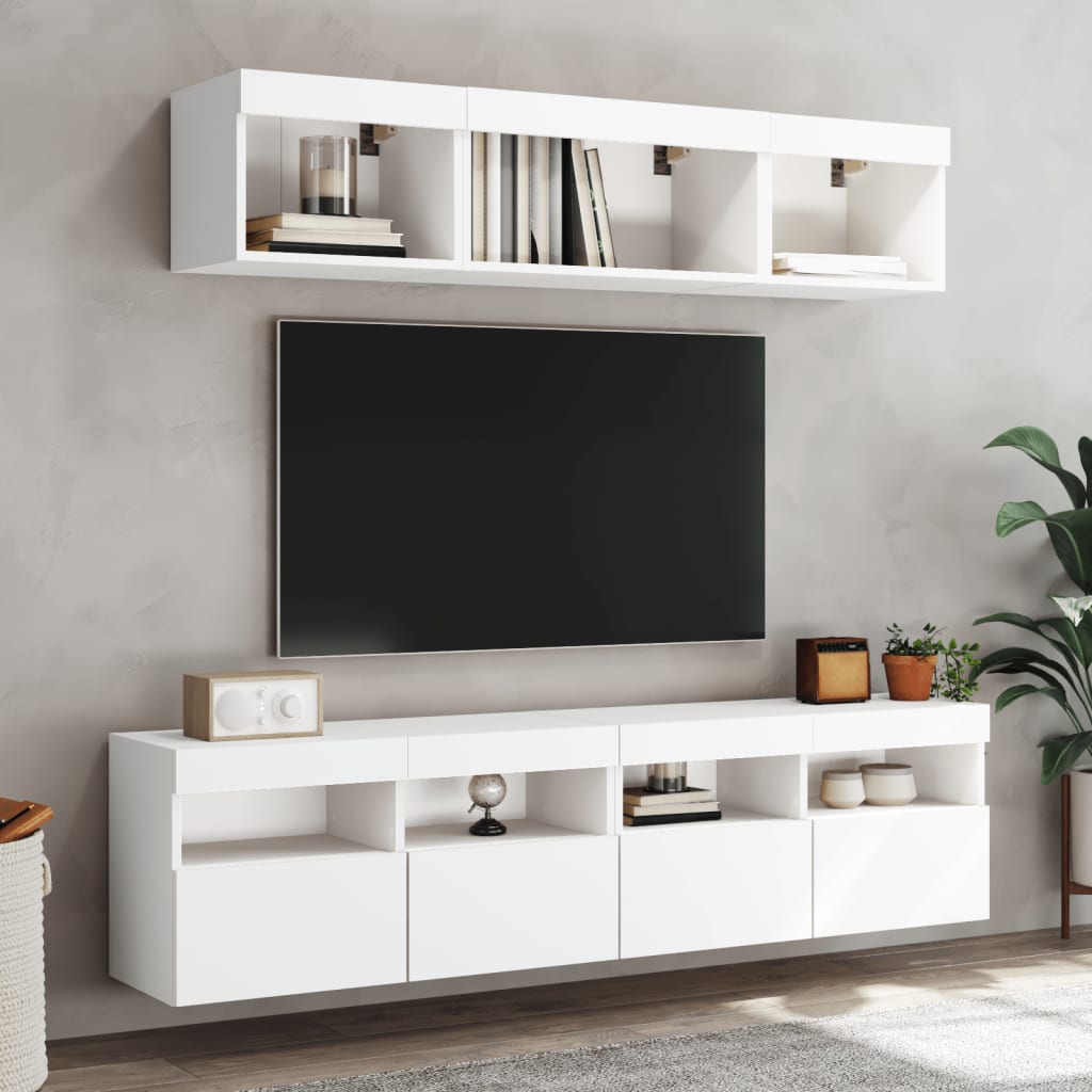 Wall Mounted TV Cabinet with RGB LED Lights White 80 X 30 X 40 Cm