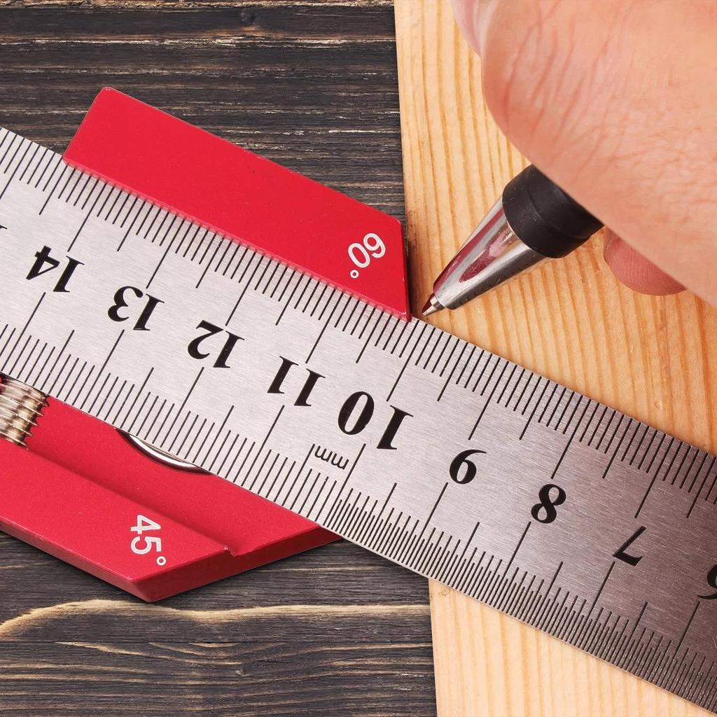 Steel Ruler Positioning Block, 45/60/90 Degree Angle Scriber Line Marking Gauge Woodworking Square Scribe Tool for Ruler Locator