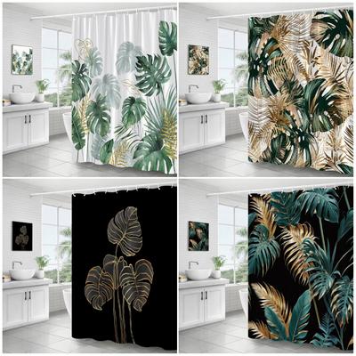 Tropical Leaves Shower Curtains Black Gold Leaves Green Leaf Botanical Jungle Palm Monstera Bathroom Curtains Bath Fabric Decor