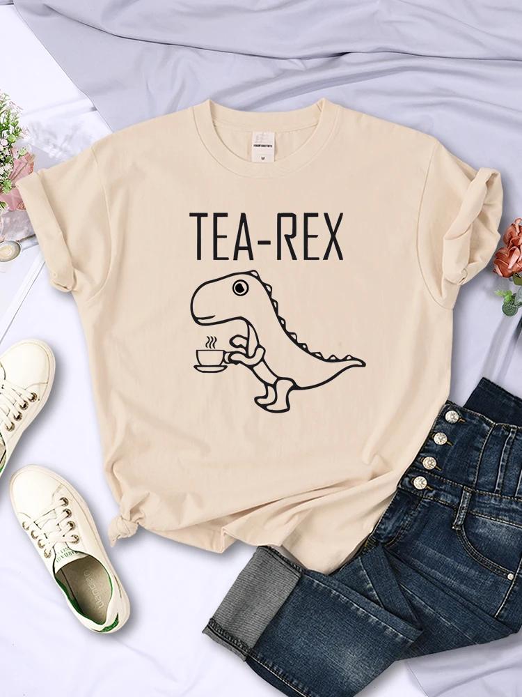 Tea Rex Rolig Dinosaurie Dricka Kaffe Dam T-shirts Andningsbar Casual Kortärmad Personlighet All-matematik T-shirt Kläder Kvinnor Toppar