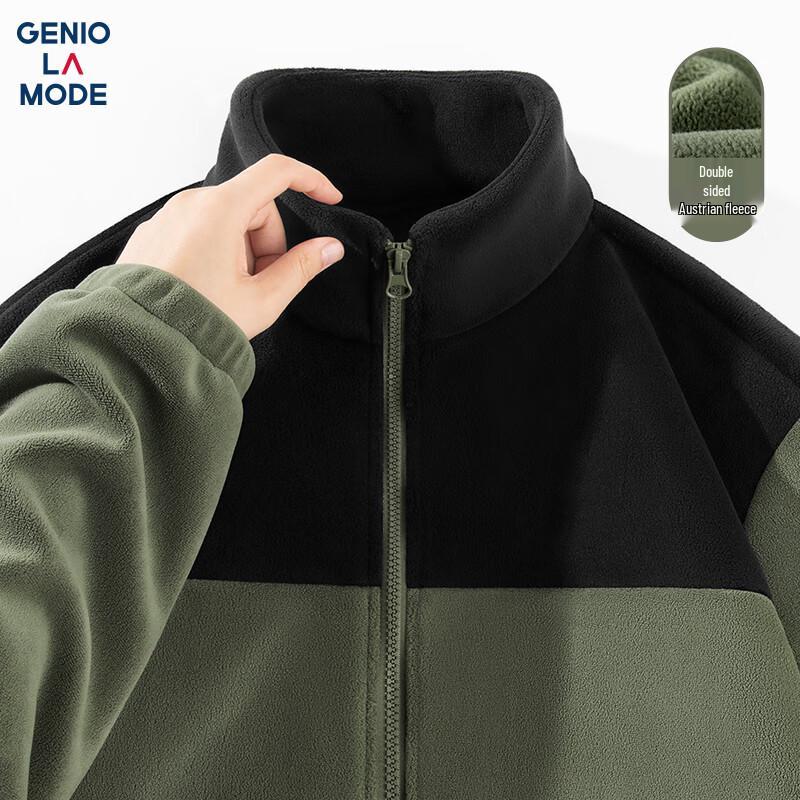 GENIOLAMODE Herren Schwergewicht 420G Colorblock Fleece Strickjacke