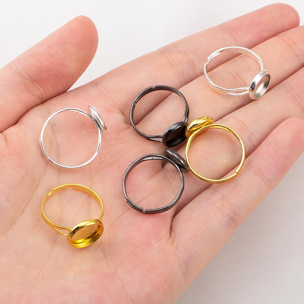10pcs DIY Ring Blank Base Setting Iron Metal Adjustable Fit 8mm 10mm Glass Cabochons Rings Handmade Jewelry Making Accessories