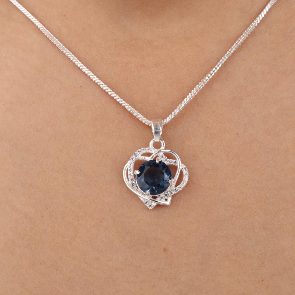 Rare London Blue Topaz Gemstone 925 Sterling Silver Jewelry Zircon Pendant0.84" CZP-14-7