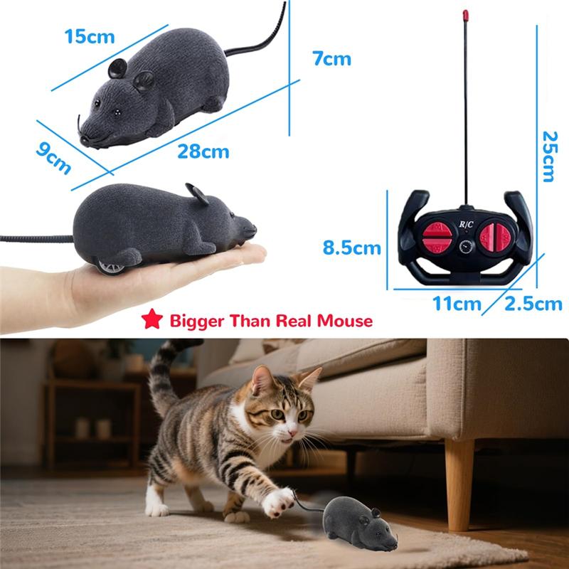2025 Trend Rat Mouse Cat Realistic RC Remote Control Fake Animal For Dogs For Cats Pets Gifts(Grey) Noveltygift