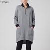 Women High Collar Casual Long Sleeve Sweatshirt Dress
