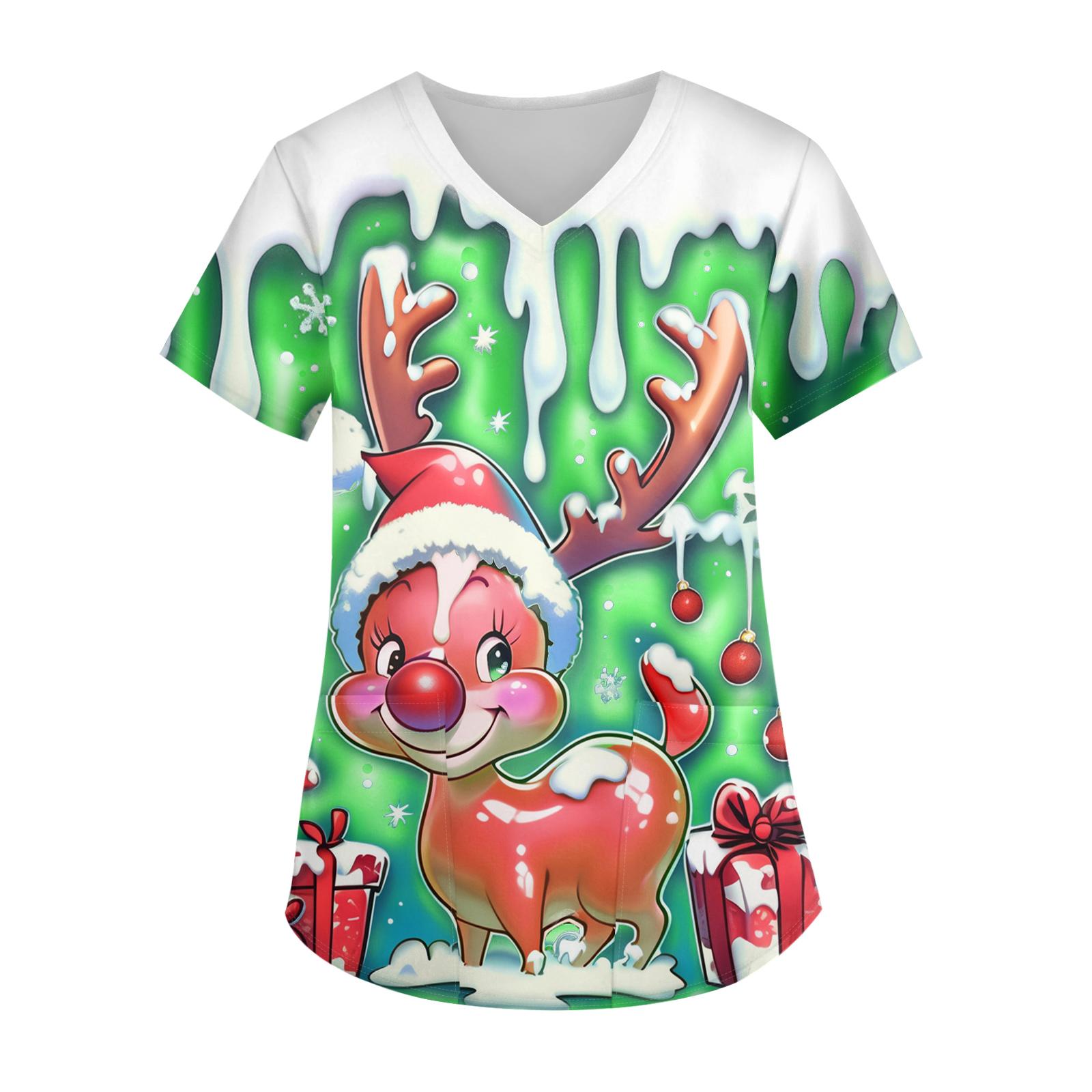 

Женская рождественская модная блуза с V-образным вырезом, карманом и коротким рукавом, униформа и топ для воспитателя XXXL