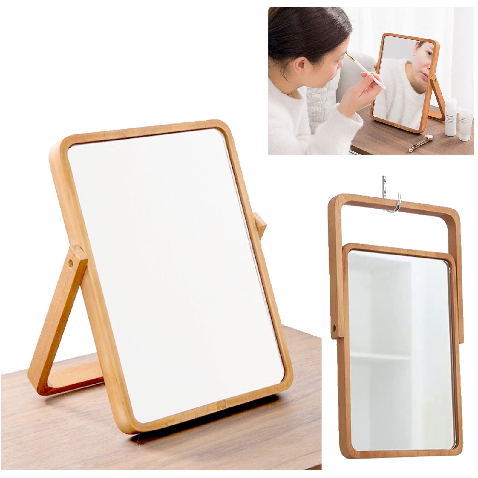 

of natural Tabletop stand tabletop stylish plaza original [Made wood] mirror, mirror, mirror, wall-mounted mirror, wooden, square, large, [coco