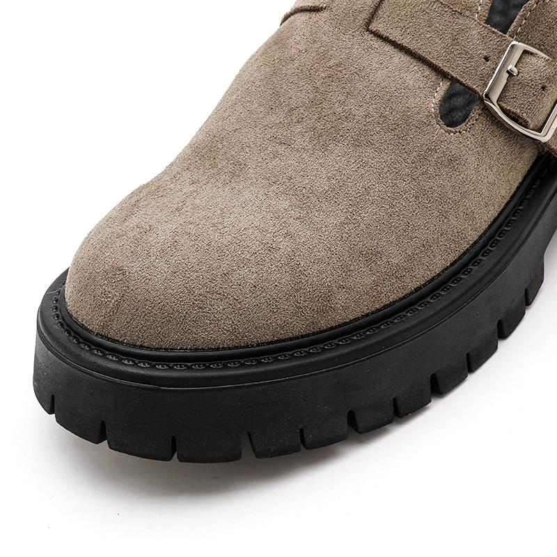 Mules Half Shoes For Men Large Size 38-46 Suede Leather Backless Casual Shoes Loafers Slippers Platform Open-back Slides Sandals