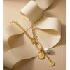 Yhpup Stainless Steel Imitation Pearls Flower Drop Charm Necklace Tarnish Resistant Metal Statement Chain Fashion Jewelry Gift