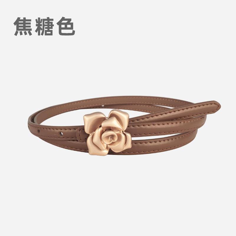 Four Seasons Available New Women'S Leather Thin Belt With Flower Waist For Skinny Look, Leather Belt With Sweater Dress