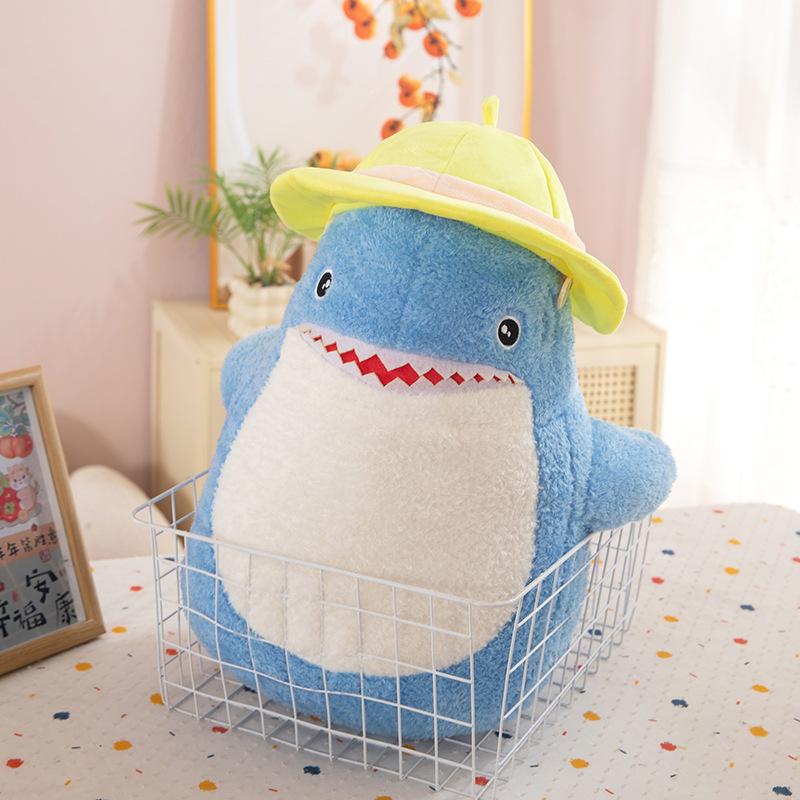 

Cute shark doll wearing hat shark plush toy marine animal doll children s soothing doll gift 30cm