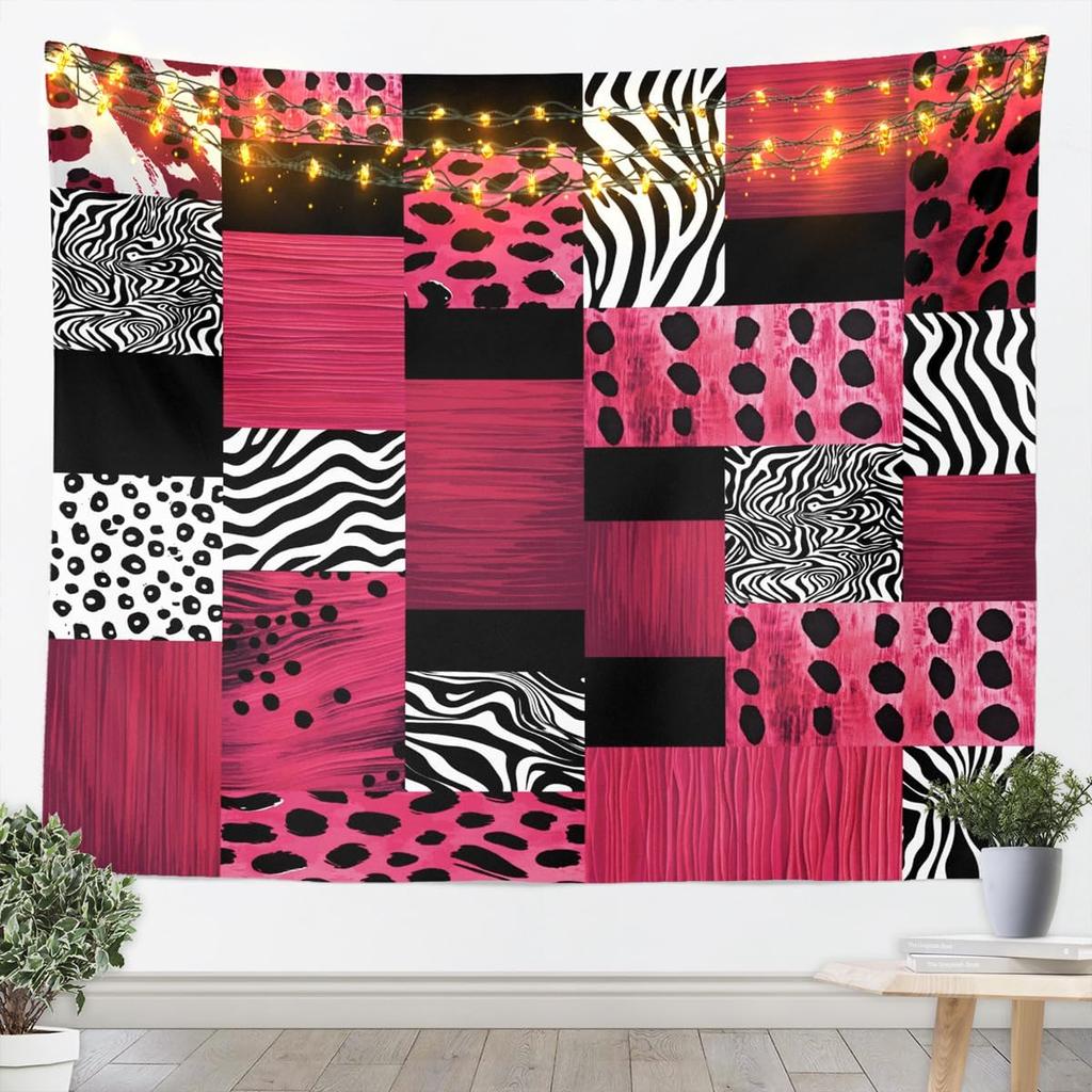 Rosy Leopard Tapestry Black White Zebra Wall Art Animal Print Wall Hanging Blanket For Living Room Bedroom Cheetah Home Decor