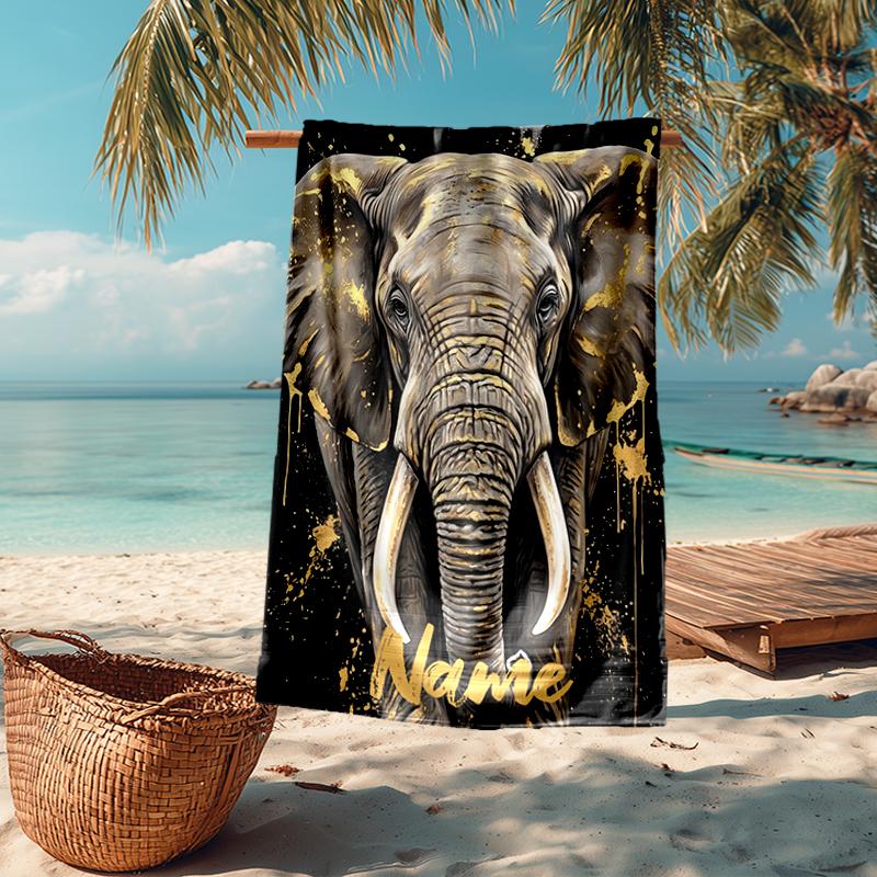 Custom Name Ultra-Soft Beach Towel with Elephant Theme,Ideal for Pool - Camping, Diving - Perfect Travel Essential, Vibrant Beach Towel.