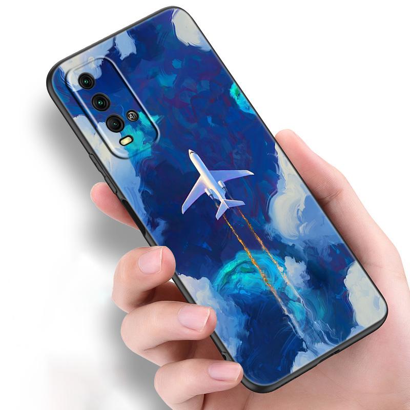 Aircraft Airplane Fly Silicone Phone Case For Xiaomi Redmi Note 11 10 9 8 Pro 11T 10T 10S 9S 8T 9 9A 9C 9T Black Soft Cover