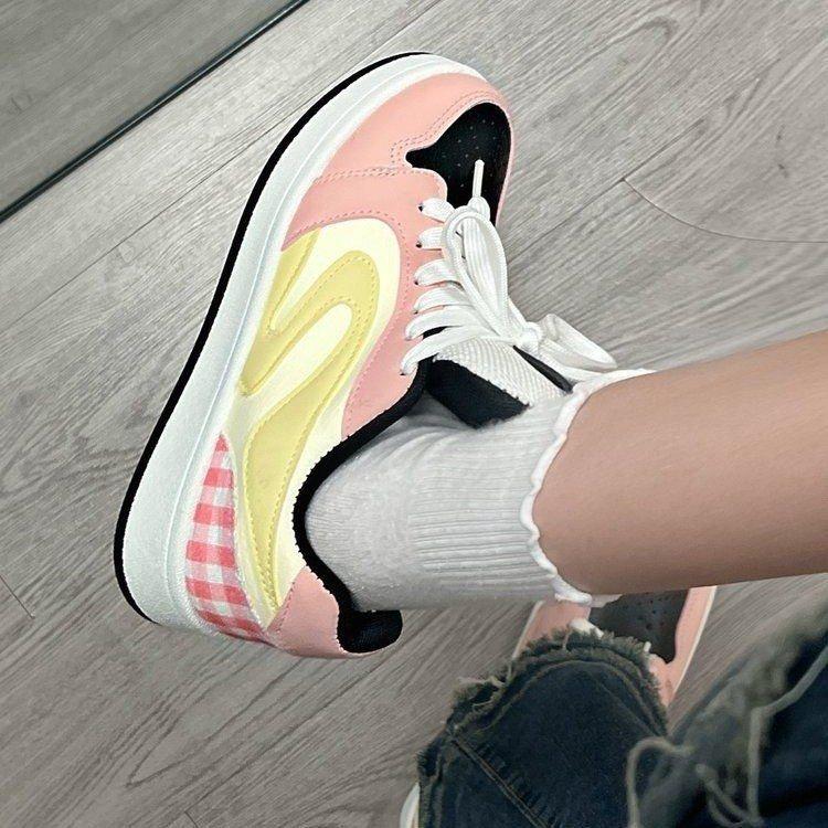 Fashion Original Blue Red Spliced Letter Sole Skateboard Shoes Women Chic Thick Soled Sports Bread Shoes Versatile Retro Casual Shoes