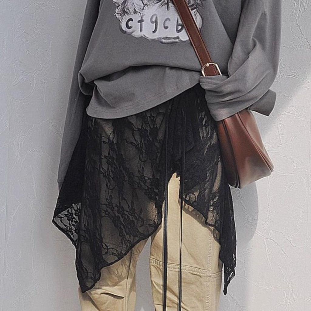Irregular Lace Elegant Tulle Skirt with A Flared Hem Versatile Tie-up Design Fresh and Sweet Style Apron-style Skirt