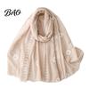 Lightweight Gauze Scarf Solid Color Embroidered Shawl for Women, Soft with Floral Oriental Style Vine Texture, 180x90cm Breathable Wrap Spring Summer