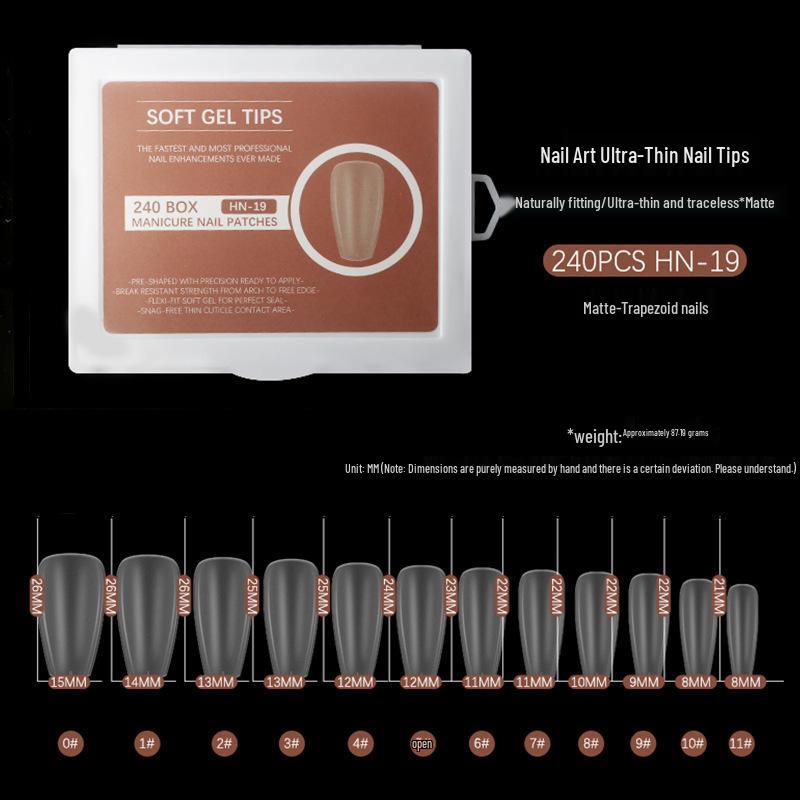 Ultra-Thin Seamless Matte Nail Tips - 240 Piece Boxed Set: No-File, Full-Stick False Fingernails