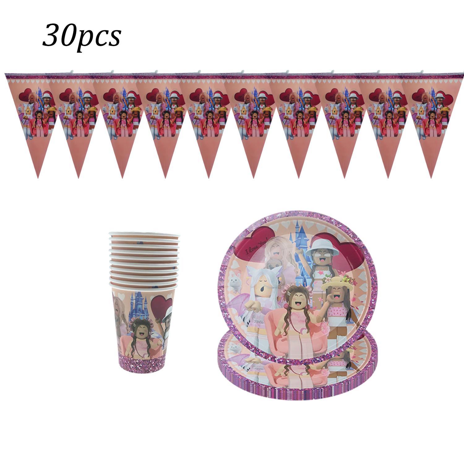 

Pink Robloxed Theme Birthday Party Decorations Tableware Set Balloons Cups Plates Banner Backdrop for Girls Baby Shower Supplies