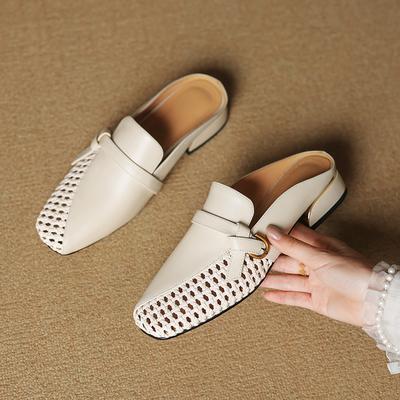 Moda 2025 Lato Nowe Damskie Buty Skóra Naturalna Kwadratowy Nosek Damskie Sandały Sandały z Wycięciami dla Kobiet Gruba Podeszwa Klapki Kapcie